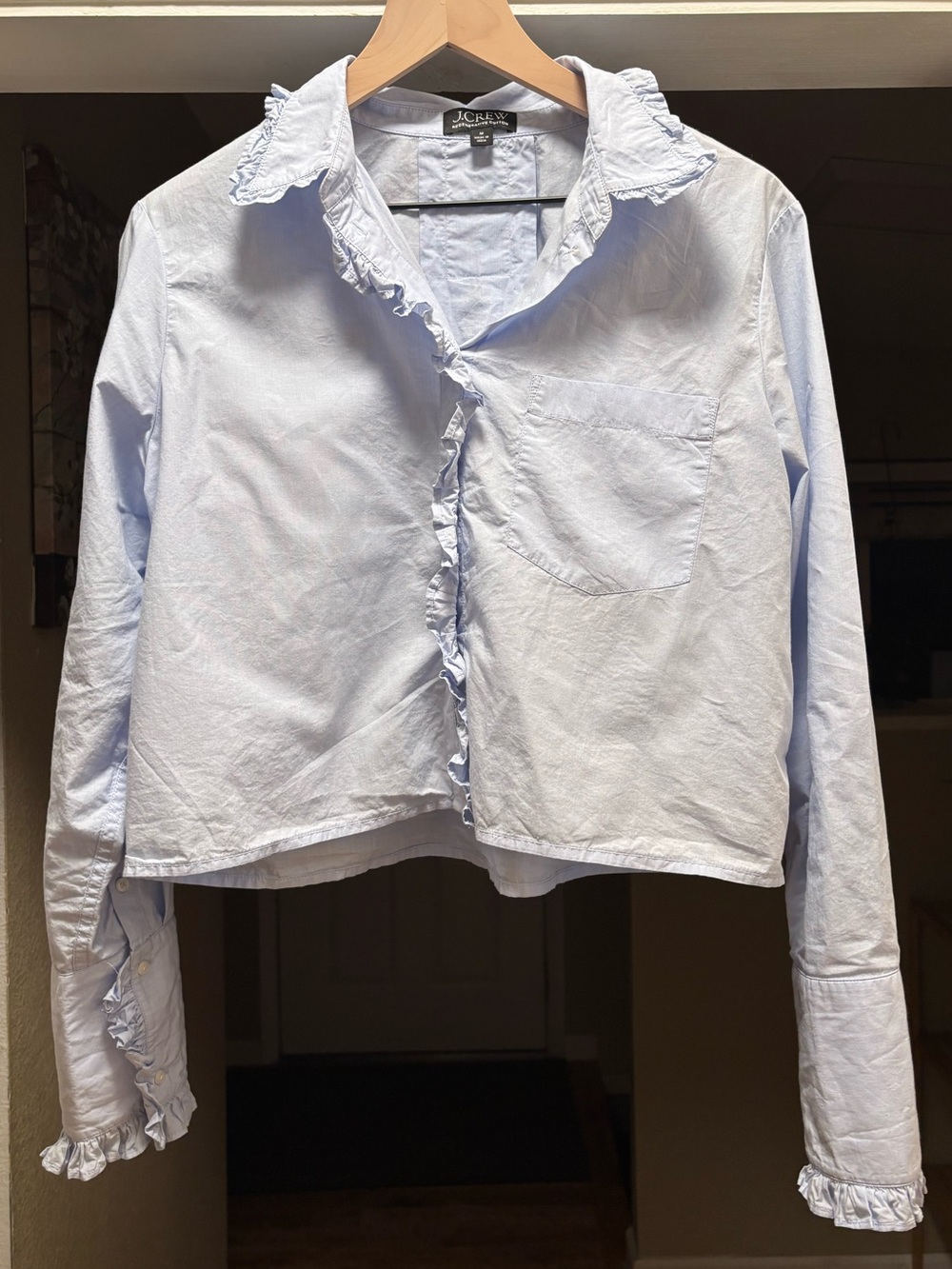 Ruffle Trim Regenerative Cotton Poplin Shirt - Picture 2 of 6
